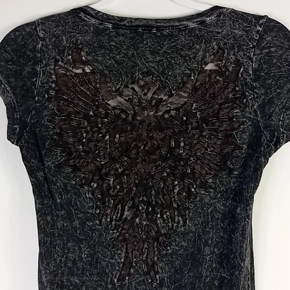 American age Acid Wash Lace Wing Back Tshirt Size M - Picture 5 of 14